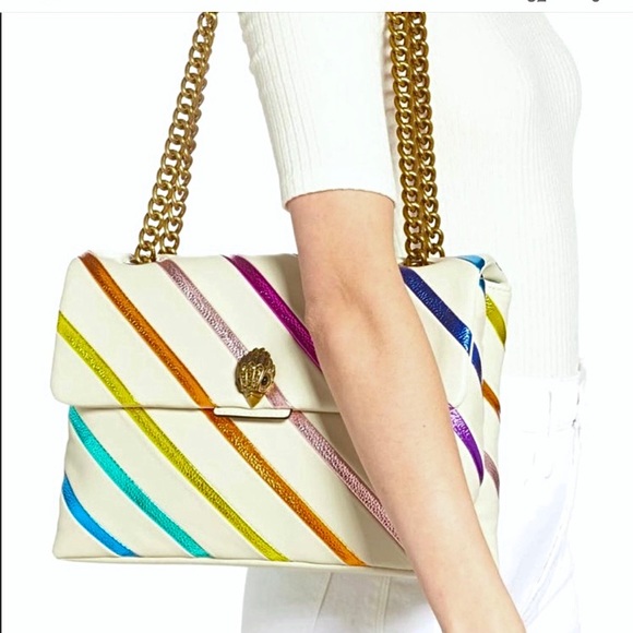 🚫SOLD🚫 Kurt Geiger XL Metallic Rainbow Stripe Leather Kensington Shoulder Bag - Picture 6 of 10